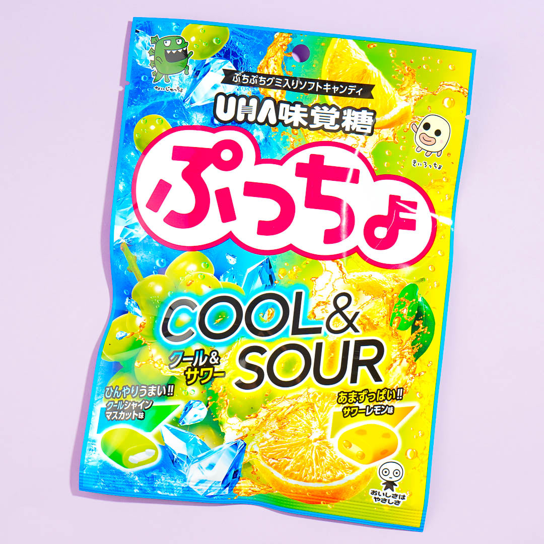 Puccho Cool & sauer weich zum Kauen Süßigkeiten Packung – Muscat & Zitrone