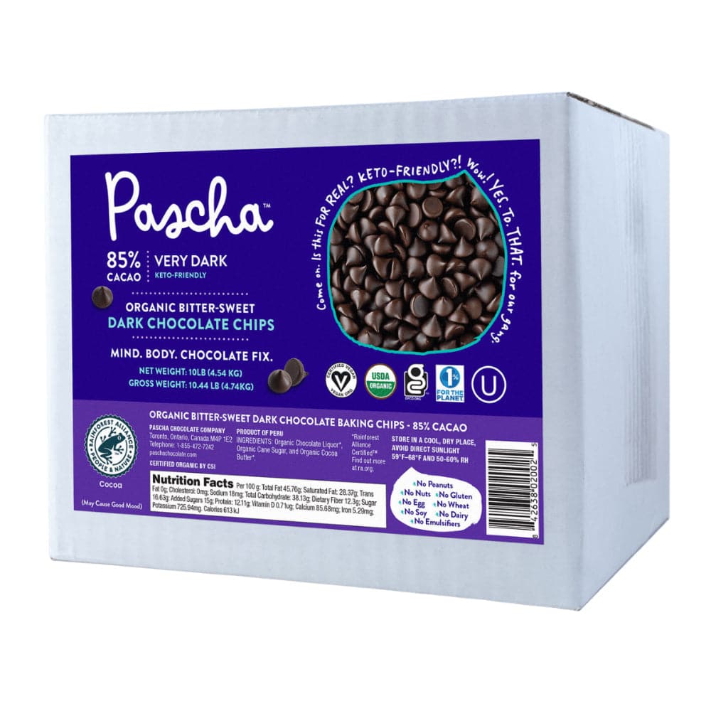 Pascha – Bio Bitter-süß Dunkle Schokolade Chips 85% Kakao – 10 lb