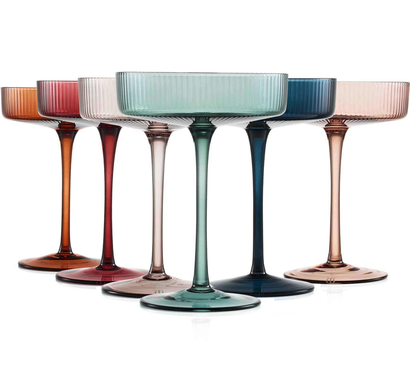 Der Wein Savant – Art Deco gerippt Muted Farbe Coupe/Cocktail Brille