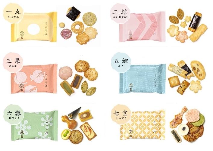 Ginza Akebono “Sorezore”, Reiscracker, 6 Arten, 12 Beutel in einer Box