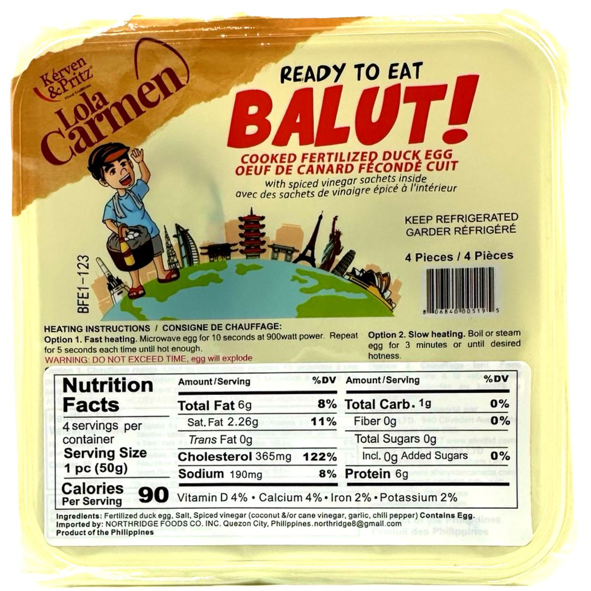 Lola Carmen – Balut – Ready To Eat – Gekochtes befruchtetes Entenei – 4 Stück – 200 G