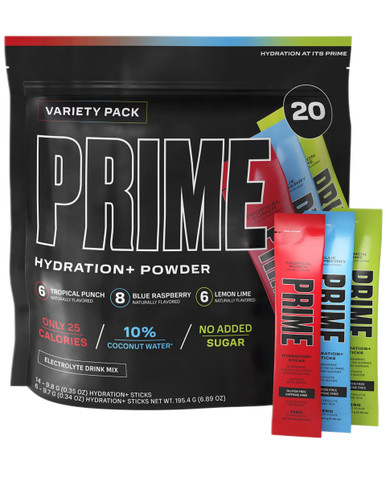 Prime Hydration + Elektrolyt Pulver Mischung Sticks Sortiment Packung, 20 Stück