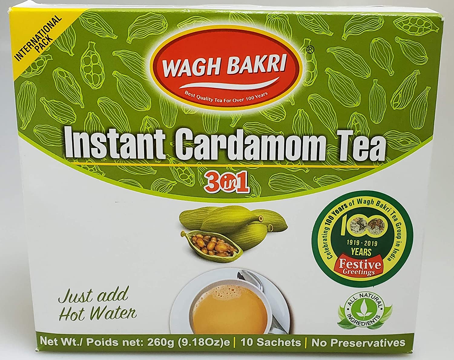Wagh Bakri Instant Kardamom Chai Tee, 260 Gramm