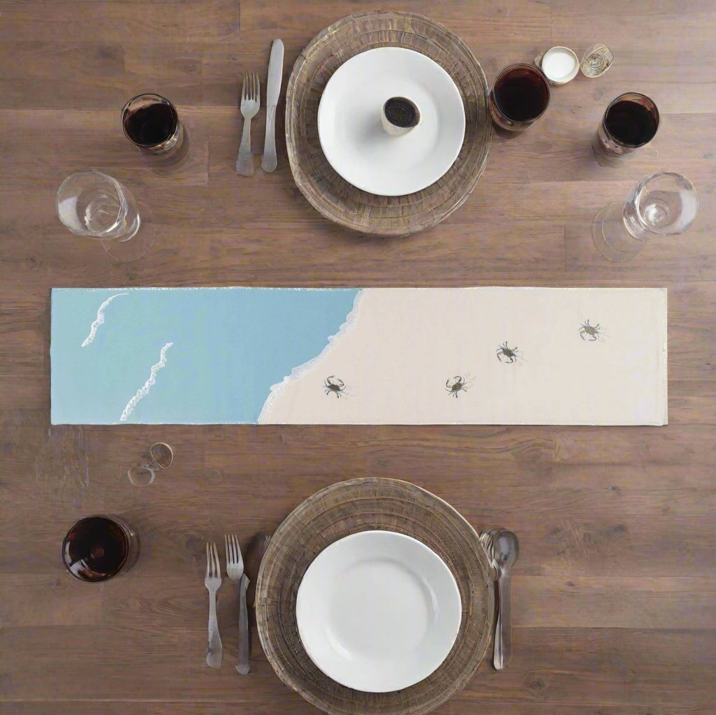 Rightside Design bestickt Baby Krabbe und Strand Wellen Tischläufer