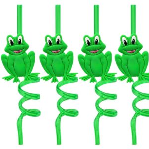 Passover Frog Spiral Drinking Straws, grün, Packung mit 4 Stück