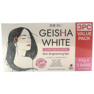 Geisha weiß – klassisch – Narbe und Makel – Seifenriegel – 3 Packungen – 195 g
