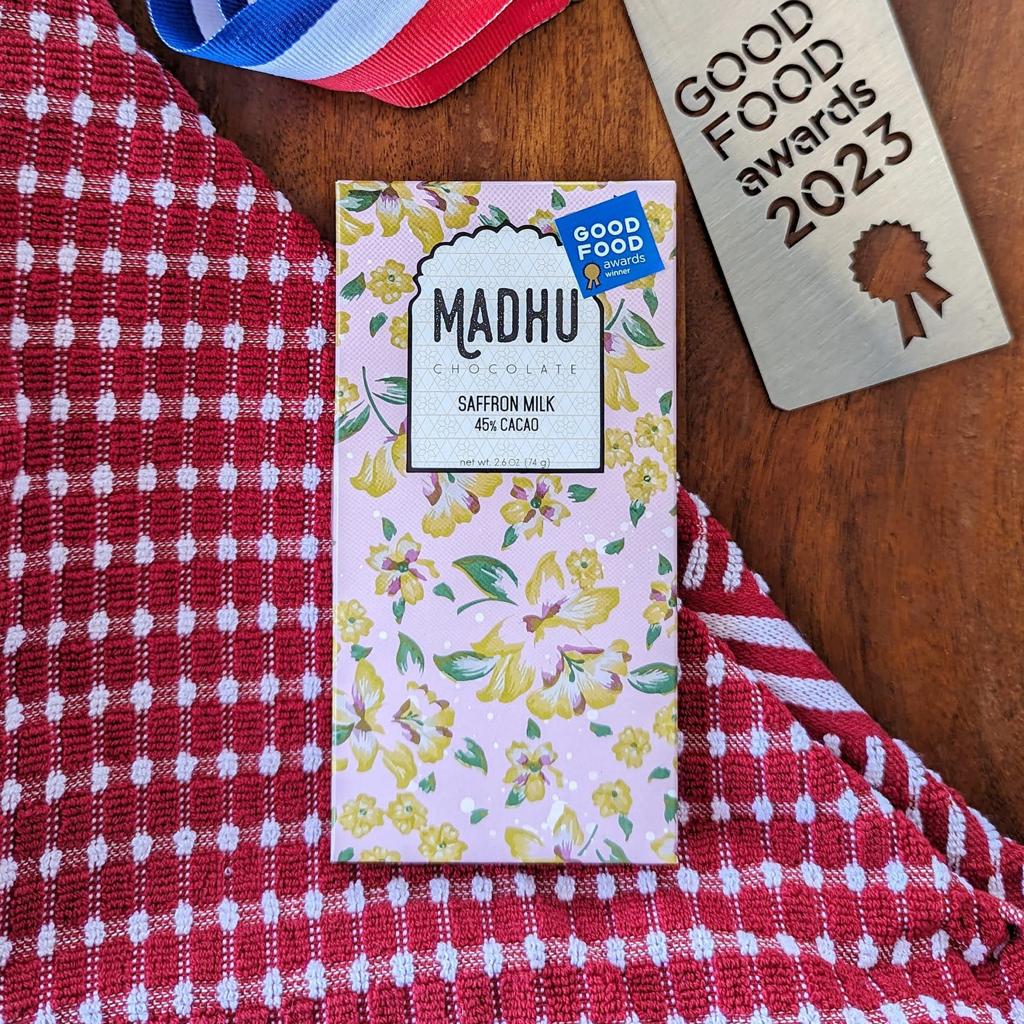 Madhu Schokoladen Safran Milch – 45% Kakao Schokolade