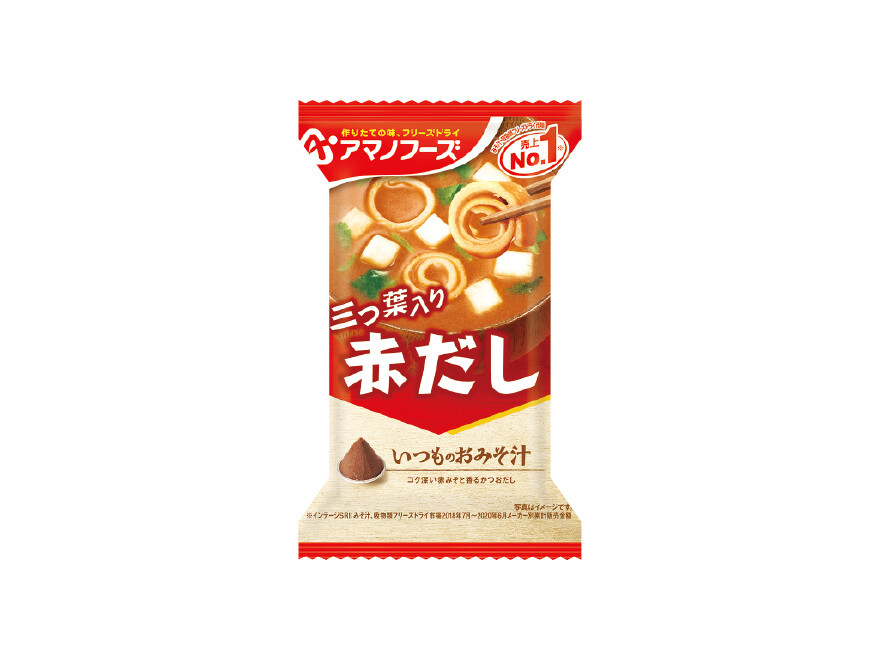 Amano Foods „Itsumo no Omisoshiru“, gefriergetrocknete Miso-Suppe, Akadashi, Mitsuba-Blatt, Brauner Miso, 1 Portion