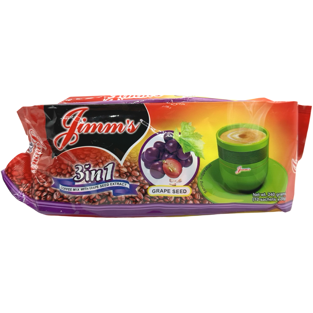 Jimm's – 3in1 – Kaffeemischung mit Traubenkern – 12 Beutel – 240 G