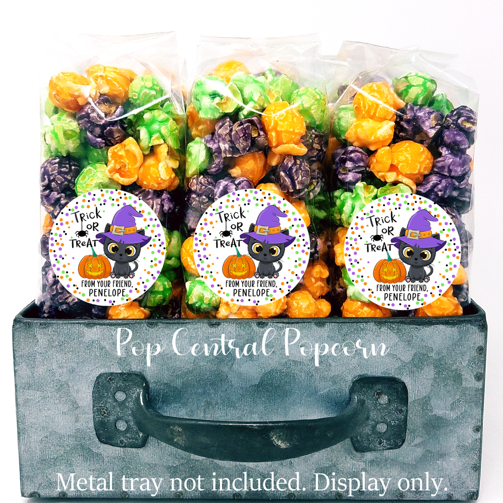 Halloween Popcorn Taschen – Süßes oder Saures mit Katze und Kürbis