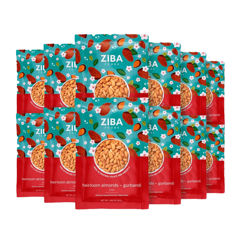 Ziba Foods Mandel Raw 1.06 Oz – Packung mit 12 Stück