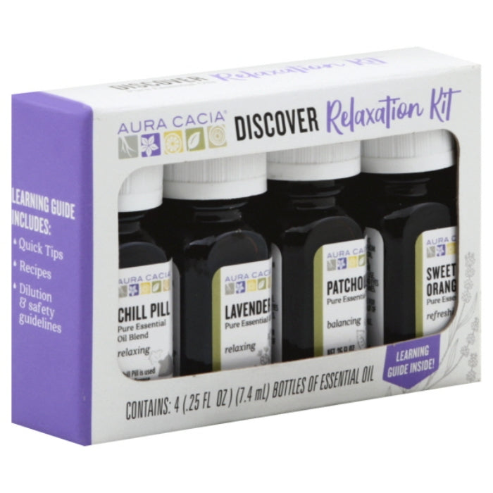 Aura Cacia Ätherisches Öl Entspannungs-Kit, 4-Packung 1 fl oz – Packung mit 1