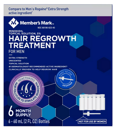 Member's Mark Minoxidil topische Lösung 5%, Haar Nachwachsen Behandlung für Herren, 2 Unzen, 6 ct