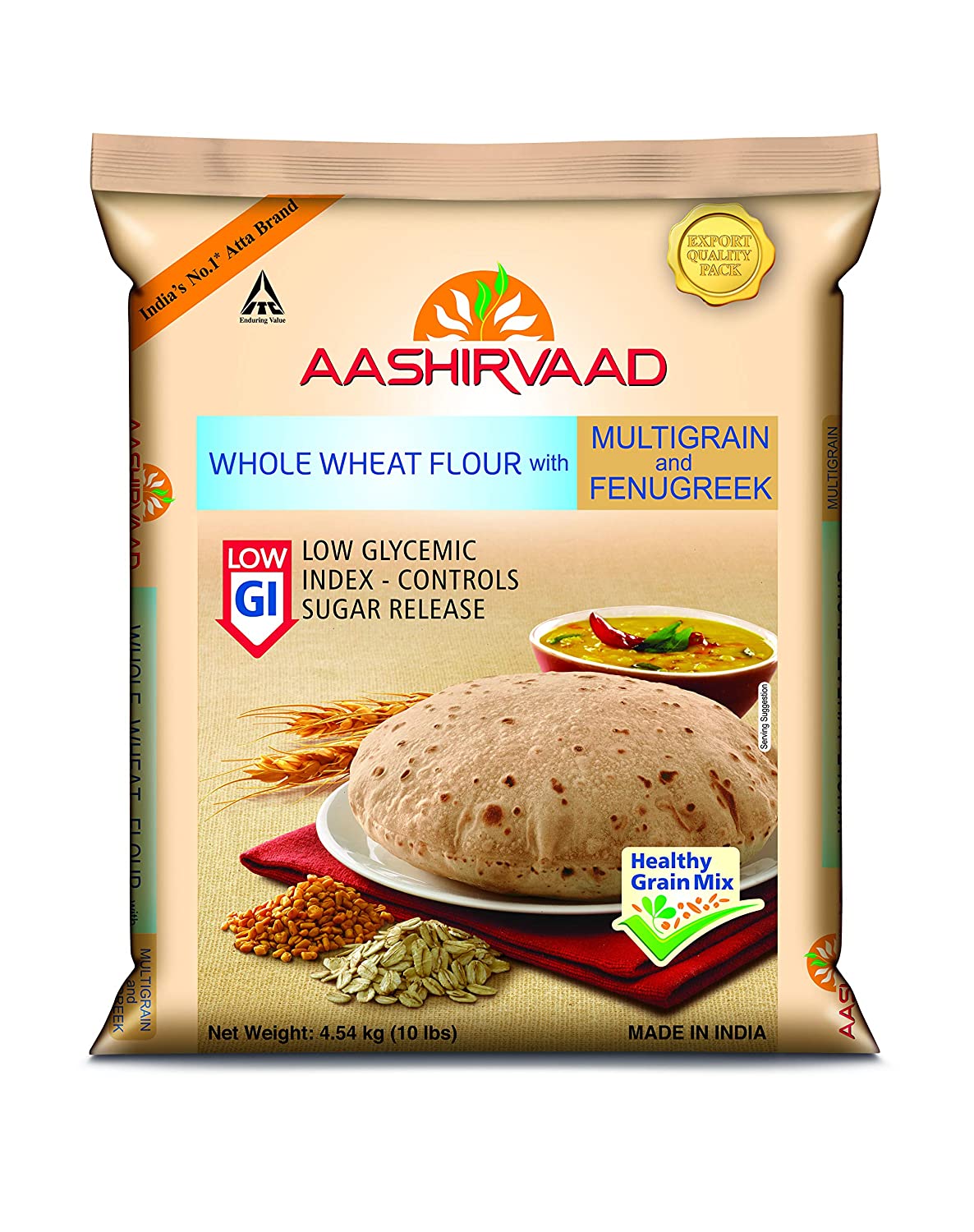 Aashirvaad niedrigen glykämischen Index Vollkornmehl mit Multigrain & Bockshornklee, 10lbs