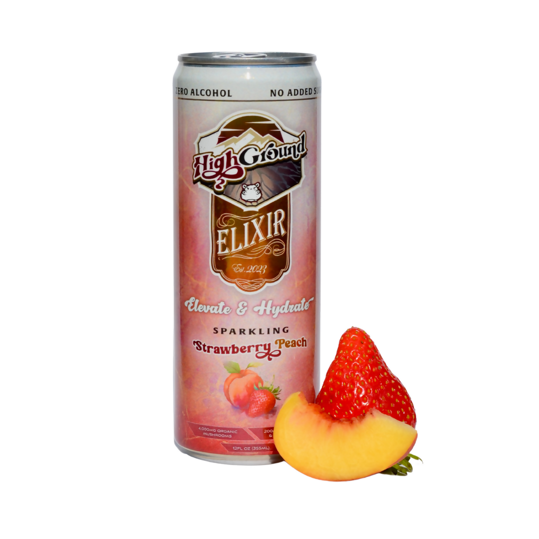 High gemahlen Elixir All natürlich Pilz Seltzer Dose – Erdbeer Pfirsich – 24 Dosen x 12oz Fall