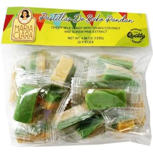 Maria Clara – Pastillas de Buko Pandan – weich und kaubar Milchbonbons mit junger Kokosnuss und Zirbenextrakt – 20 Stück – 133 g