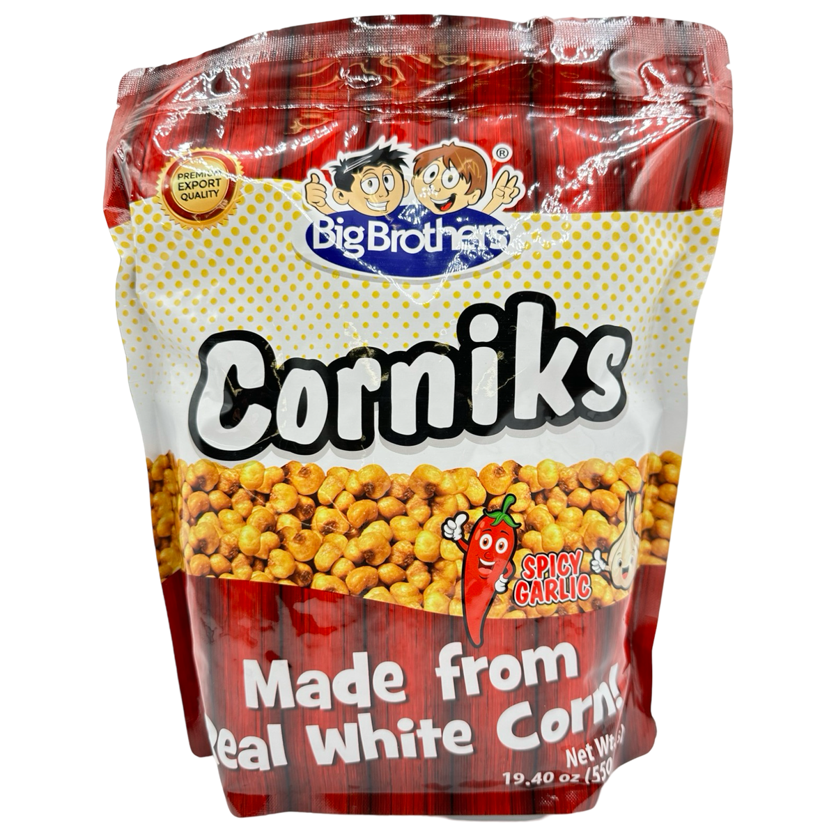 Groß Brothers – Corniks – Hergestellt aus echtem weißen Mais – Würziger Knoblauch – 550 G