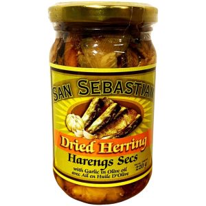 San Sebastian getrockneter Hering mit Knoblauch in Olivenöl – 220 g