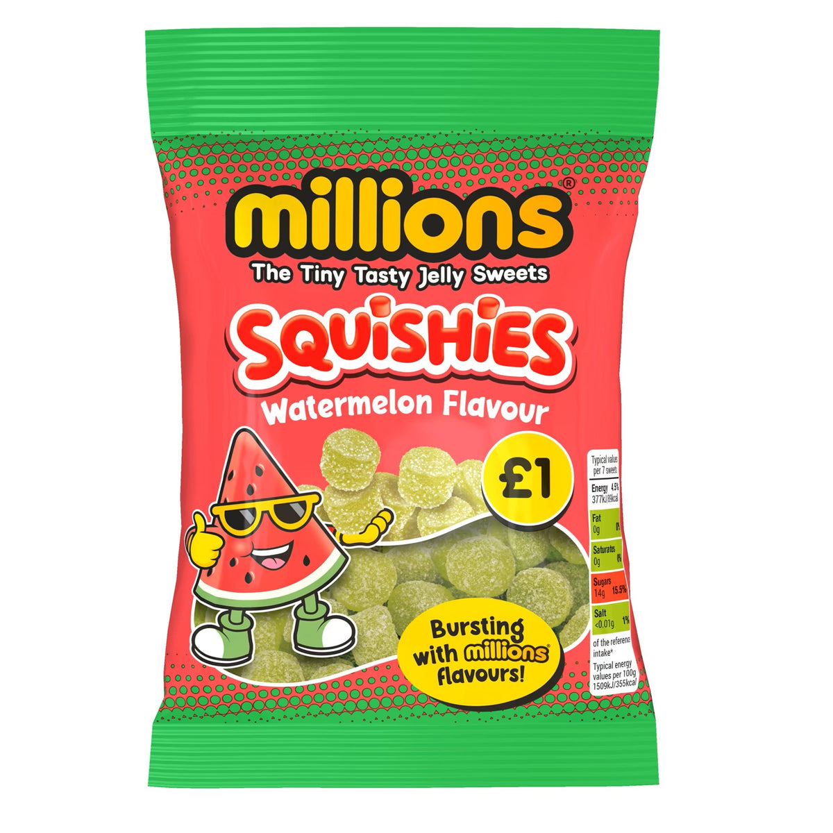 Millionen Squishies Wassermelone Geschmack 100g VEREINIGTES KÖNIGREICH (Fall von 12)
