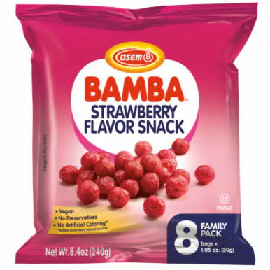 Osem Bamba Erdbeer-Snack, koscher für Passah, Familienpackung, 8 Taschen