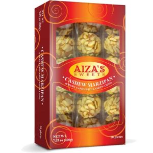 Aiza's Sweets – Cashew Marzipan – weich zum Kauen Süßigkeiten mit Cashew Chips – 18 Stück – 200 G
