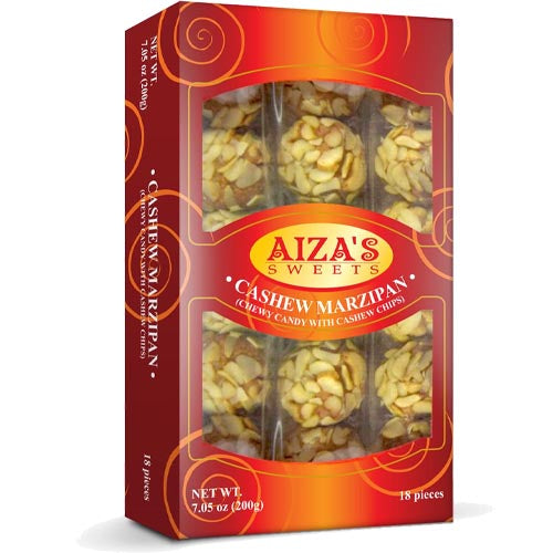 Aiza's Sweets – Cashew Marzipan – weich zum Kauen Süßigkeiten mit Cashew Chips – 18 Stück – 200 G