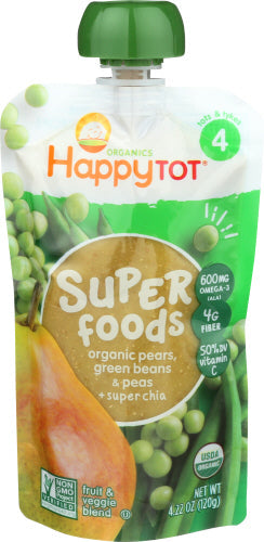 Happy Tot – Sprouts Grüne Bohnen Birnen & Erbsen Org 4.22 Oz – Packung mit 16