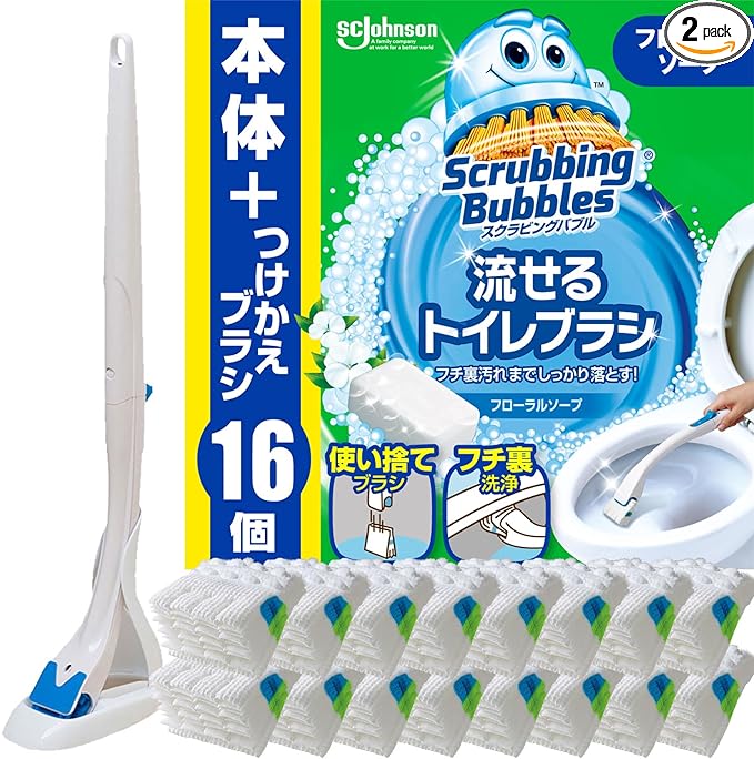 Scrubbing Bubbles Spülbare Toilettenbürste mit Blumenseife Duft – Griff + Nachfüllungen (16 Stück)Made in JAPAN – Tokyo Sakura Mall