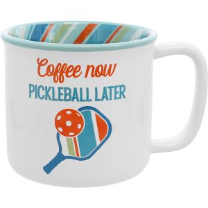 “Kaffee jetzt, Pickleball später” 18 oz Steinzeug Becher – Spaß für Picklebal