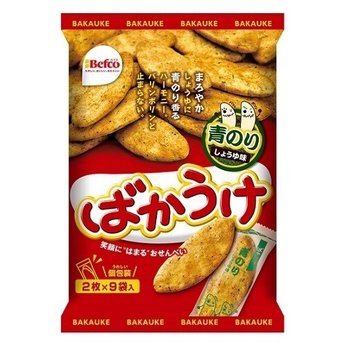 Kuriyama, Befco, “Bakauke” Reis Cracker, Algen Aonori & Sojasauce Geschmack, 18 Stück in 1 Beutel