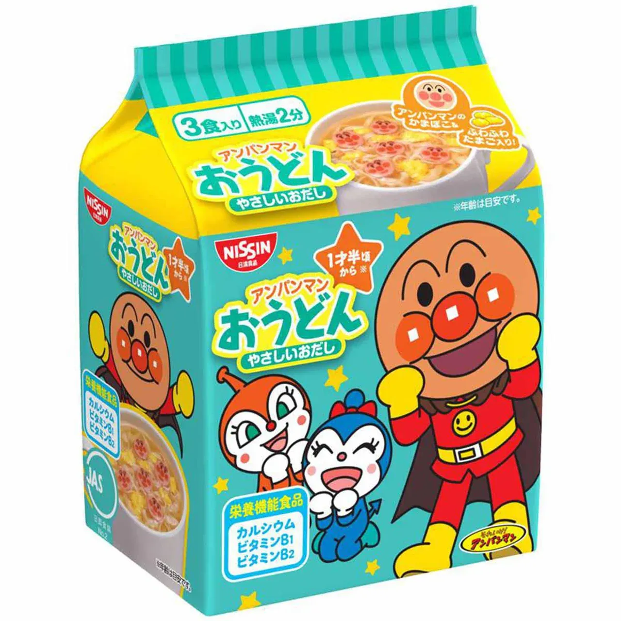 Nissin, Anpanman Udon, Sojasauce & Dashi Suppe, 3 Mininudeln