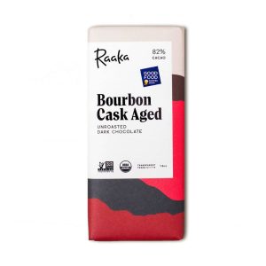 Bourbon Cask Aged Schokoladenriegel, 82 % Kakao / Kakao, ungeröstete dunkle Schokolade – 12 bar x 1,8 oz