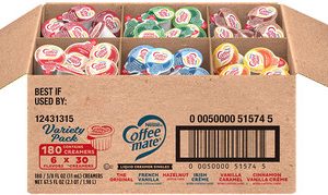 Nestle Kaffee Mate Kaffeecreme, Sortenpackung, flüssige Cremer Singles, nicht Milch, keine Kühlung, 6 Geschmacksrichtungen 30 von jedem Geschmack (180 insgesamt)