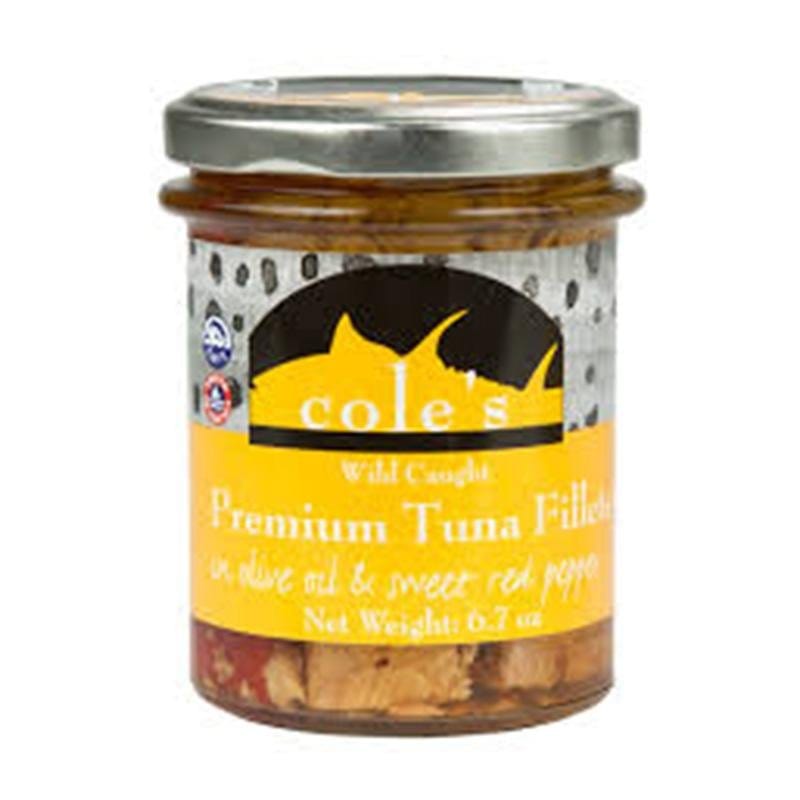 Cole's Wild gefangen Premium Thunfischfilets in Olivenöl & süßem rotem Pfeffer