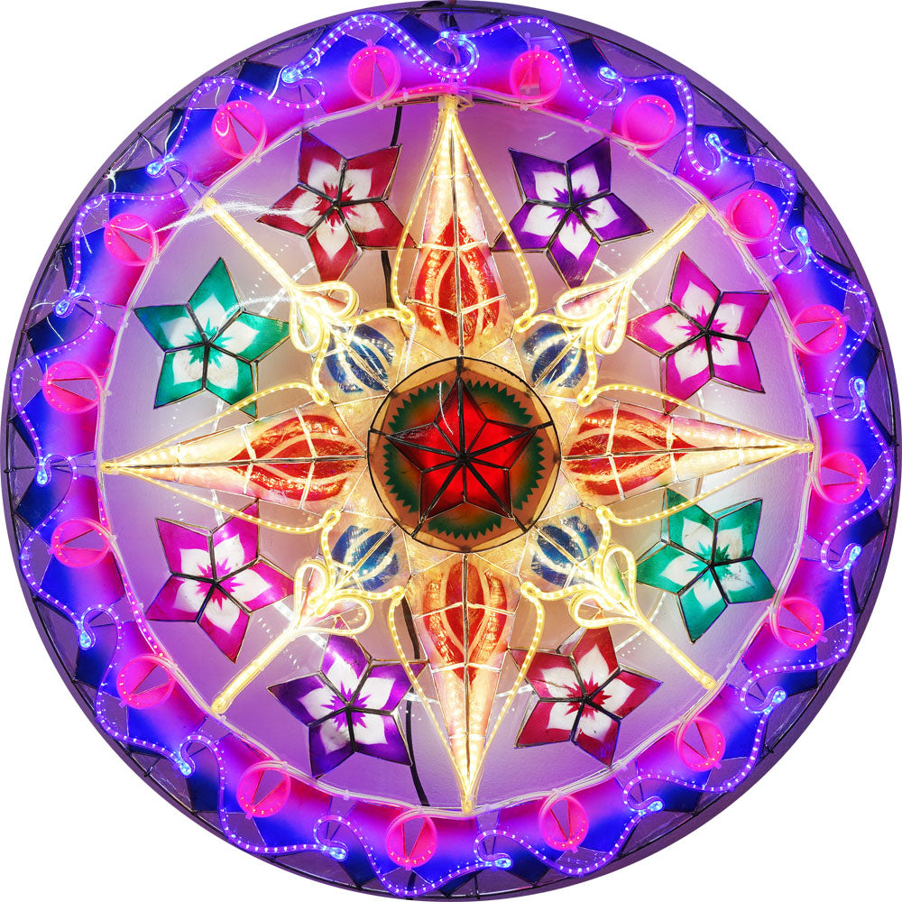 Philippinen Weihnachten Capiz Parol Laterne Stern (Tala) – Rot / Blau / Weiß LED Show – Größe 30