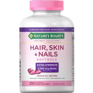 Natur Bounty Haut & Nägel, Extra Stärke 5000mcg Biotin, 250 Softgels, mit Arganöl, Vitamine C & E