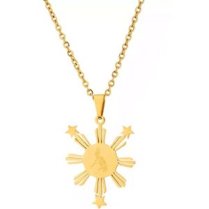 Philippine Sun Star / Map Anhänger Halskette Schmuck – Edelstahl / vergoldet – 6 G