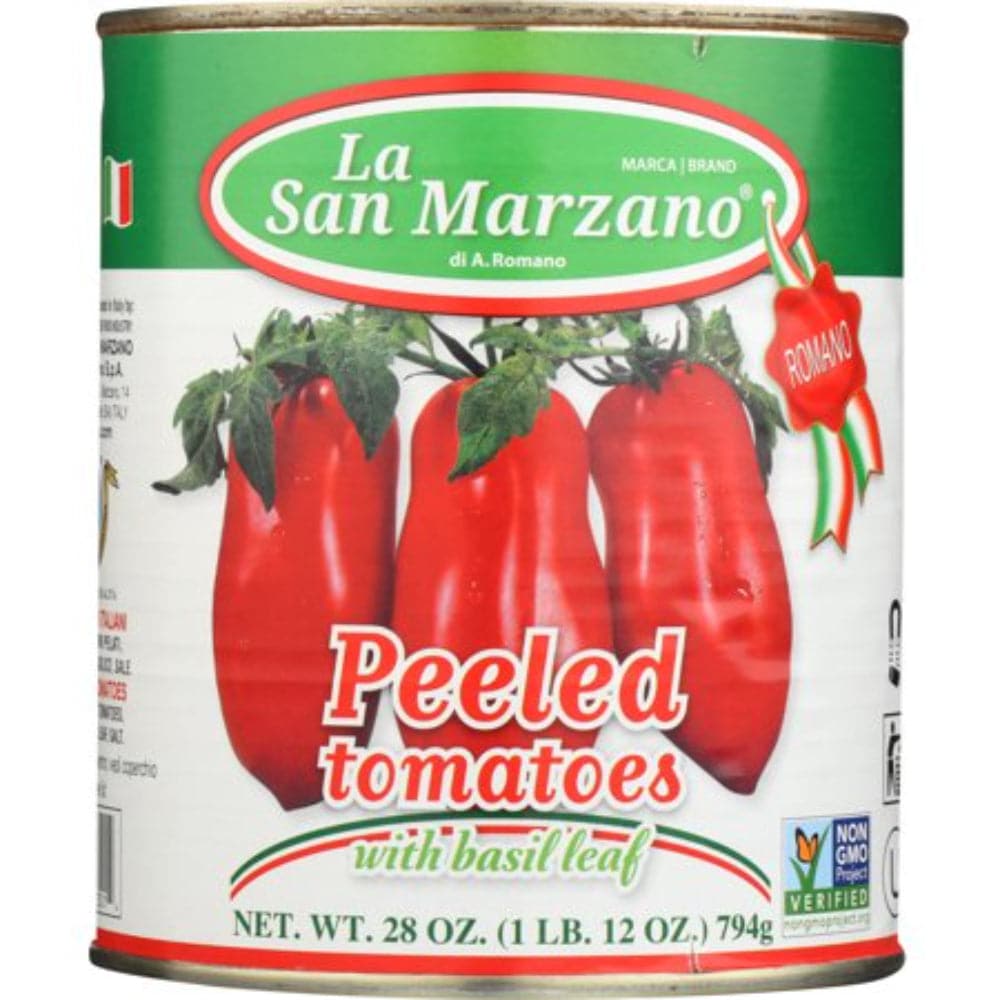 La San Marzano – Bio geschälte Tomaten mit Basilikumblatt, 28 Oz