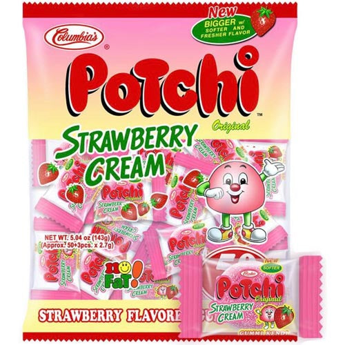 Columbia Von – Potchi – Erdbeere Creme – Erdbeere aromatisiert Gummi Süßigkeiten – 50 Stück – 135 G