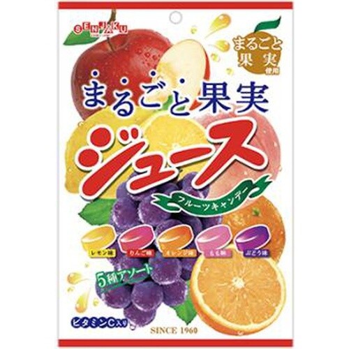 Senjaku, Marugoto Kajitsu Saftbonbons, Hartbonbons, Obstsortiment, 110g
