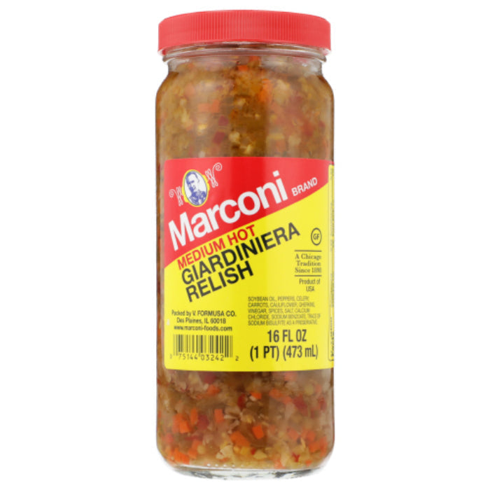 Marconi – Relish Giardiniera mittel, 16 Oz – Packung mit 12 Stück