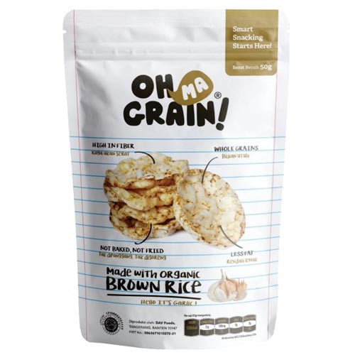 Oh Ma Grain – Poppped Reiscracker – Organischer brauner Reis – Knoblauch – 1,5 OZ