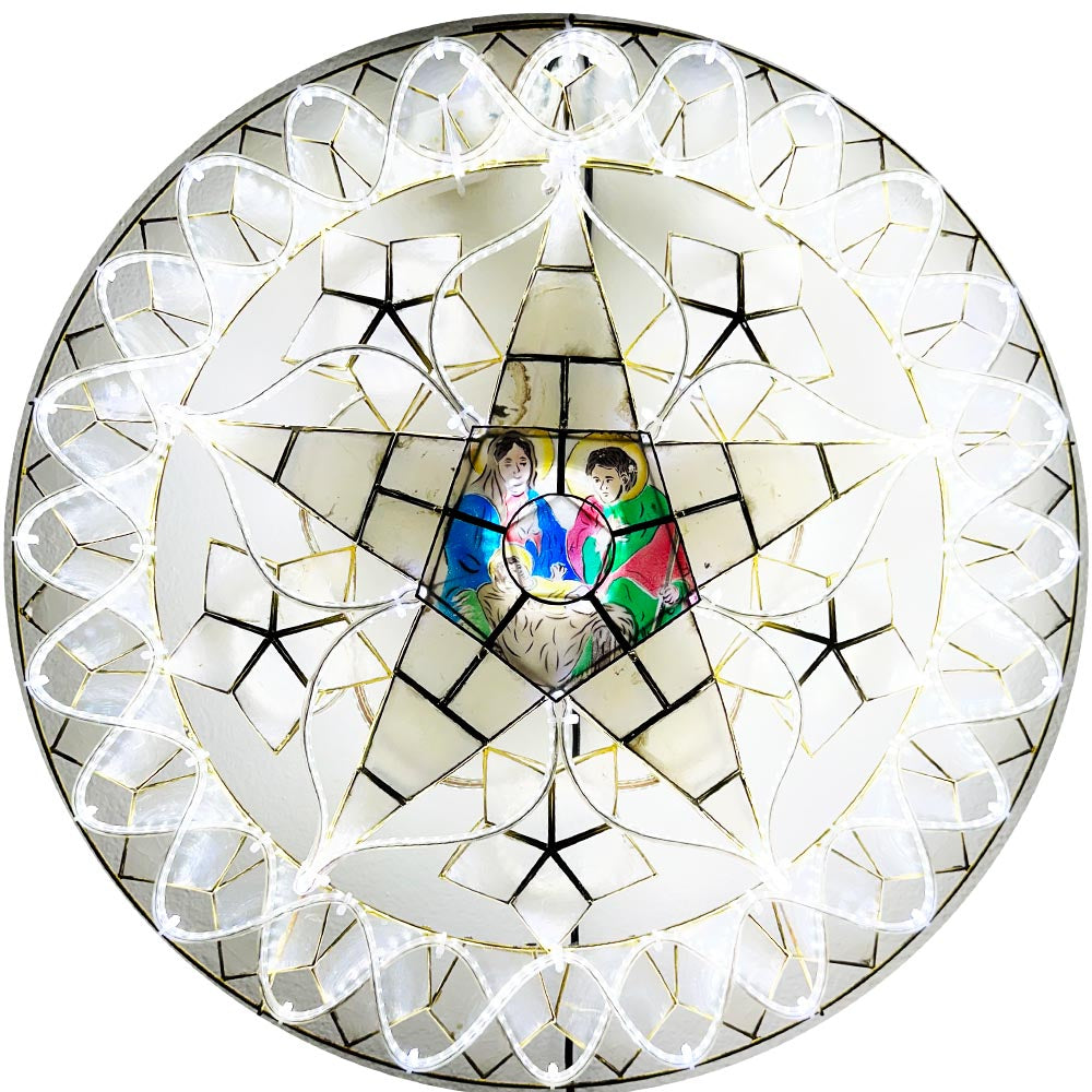 Philippinen Weihnachten Capiz Parol Laterne Stern (Tala) Krippe – alle weißen LED-Show – Größe 24