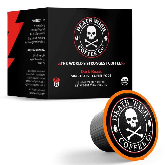 Death Wish Kaffee – Single-Serve Kaffeepads, 36 Stück – 2er Packung
