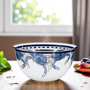 Golden Rabbit blaue Krabbe große Emaille Salat Schüssel