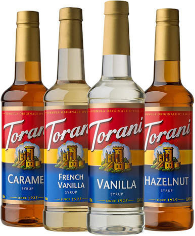 Torani Sortiment Packung Karamell, Französisch Vanille, Vanille & Haselnuss, 25,4 Unzen (Packung mit 4)