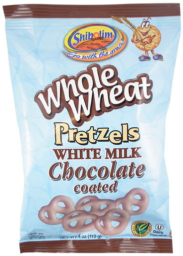 Shibolim Vollkorn Brezeln Weiße Milch Schokolade beschichtet, 4 oz