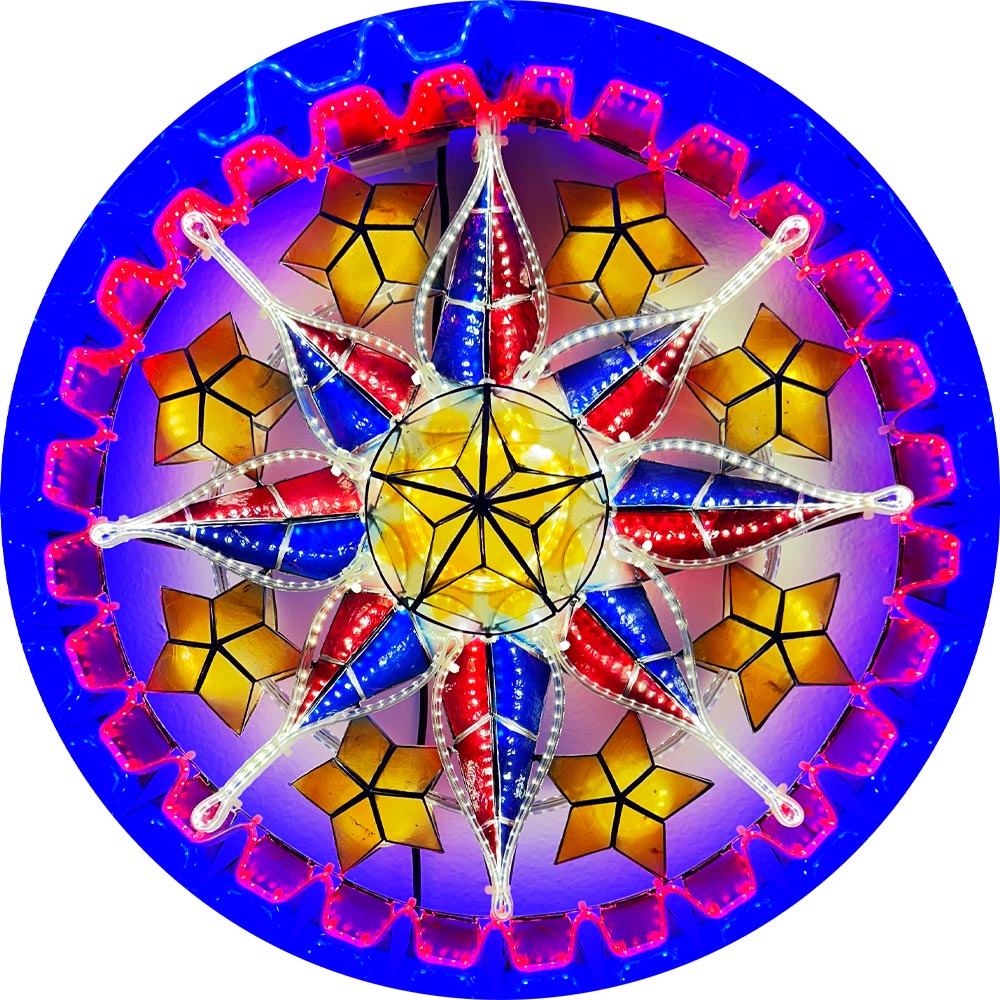Philippines Christmas Capiz Parol Lantern Star PH Color Design A (Tala) gelb / rot / weiß / blau led zeigen – Größe 24