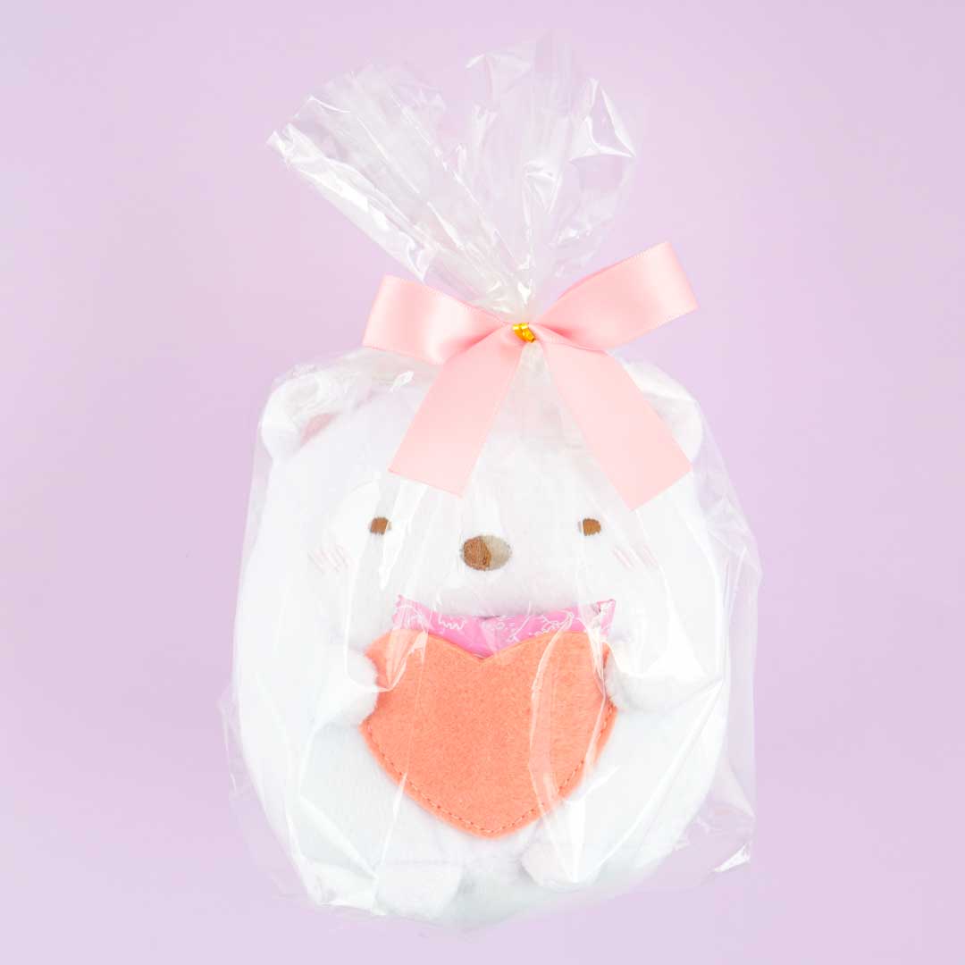 Sumikko Gurashi Herz Umarmung Plüsch mit Schokolade – Shirokuma / mittel