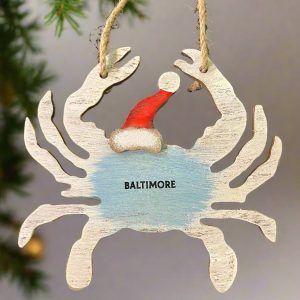 Crab with Santa Hut Ornament - Baltimore